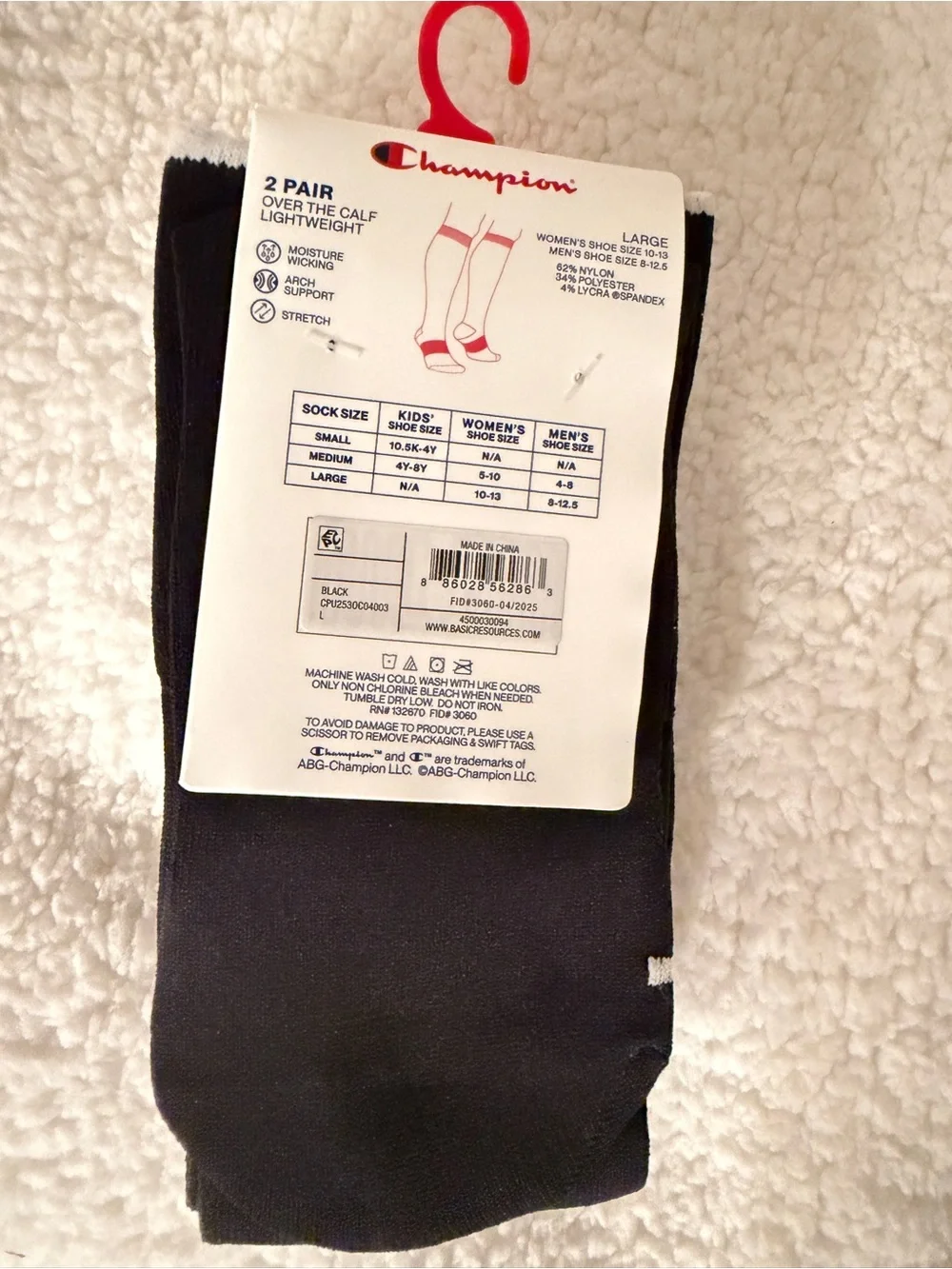 Champion Black Over-the-Calf Athletic Soccer Socks with Logo (2 Pair)